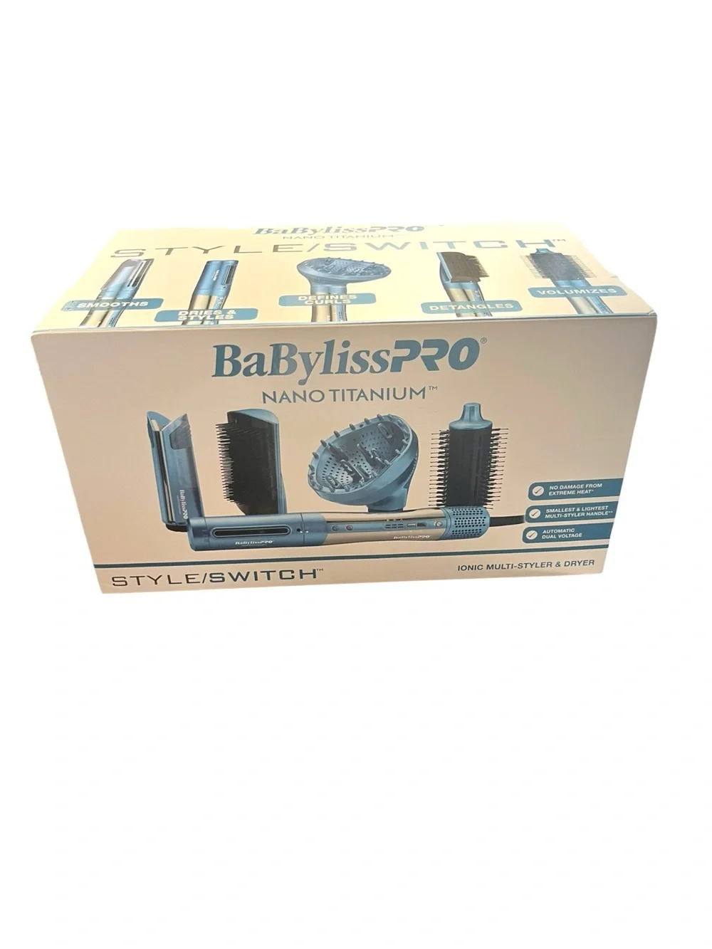 NIB BaBylissPRO Style/Switch Nano Titanium Hair Styler in Teal & Silver